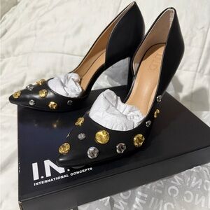 INC International Concepts Black Heels with Gold and Silver Accents
